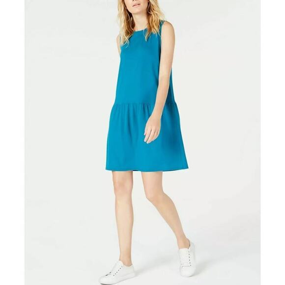 Eileen Fisher Jasper Jersey Dress Size L Teal Sleeveless Athleisure Sustainable - Picture 1 of 11
